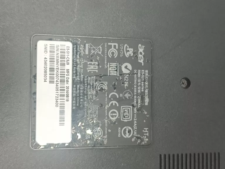 LAPTOP ACER E5-511 + ZASILACZ/ WIN 10HOME 4/500 GB OPIS!