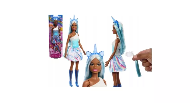 LALKA BARBIE DREAMTOPIA JEDNOROŻEC Z DŁUGIMI NIEBIESKIMI WŁOSAMI OD MATTEL