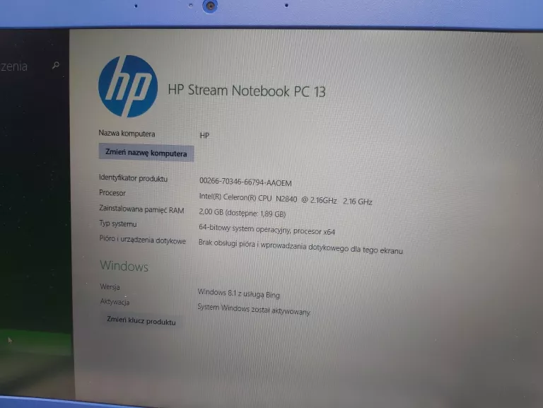 LAPTOP HP STREAM PC13 13-C000NW 2/32GB WIN 8.1 CELERON