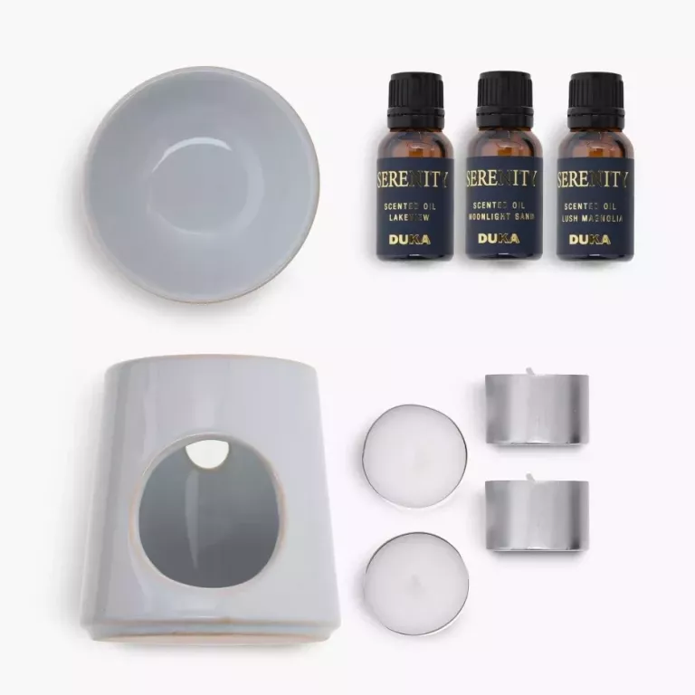 ZESTAW KOMINEK ZAPACHOWY Z OLEJKAMI DUKA SERENITY 8 EL. CERAMICZNY