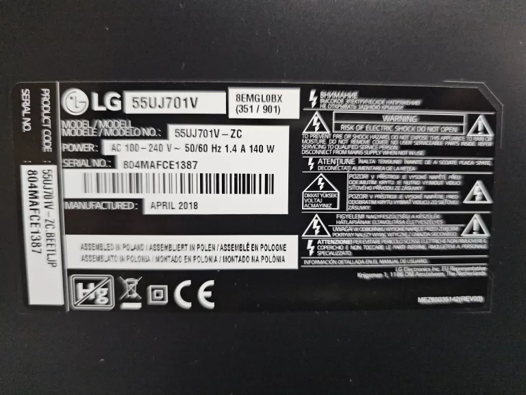 TELEWIZOR LG 55UJ701V 55" LED 4K SMART TV WEBOS PILOT MAGIC