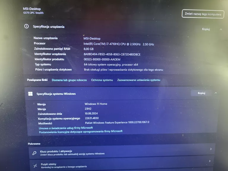 LAPTOP MSI GS70 2PC STEALTH INTEL I7-4710HQ NVIDIA GEFORCE GTX 860M 8/1TB