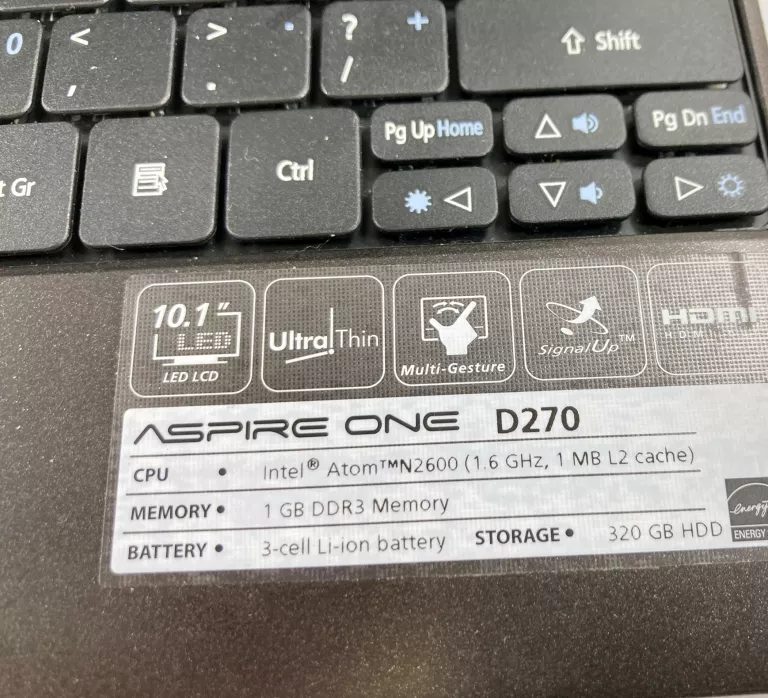 NETBOOK LAPTOP ACER ASPIRE ONE AOD270 N2600/4GB/320/WIN7
