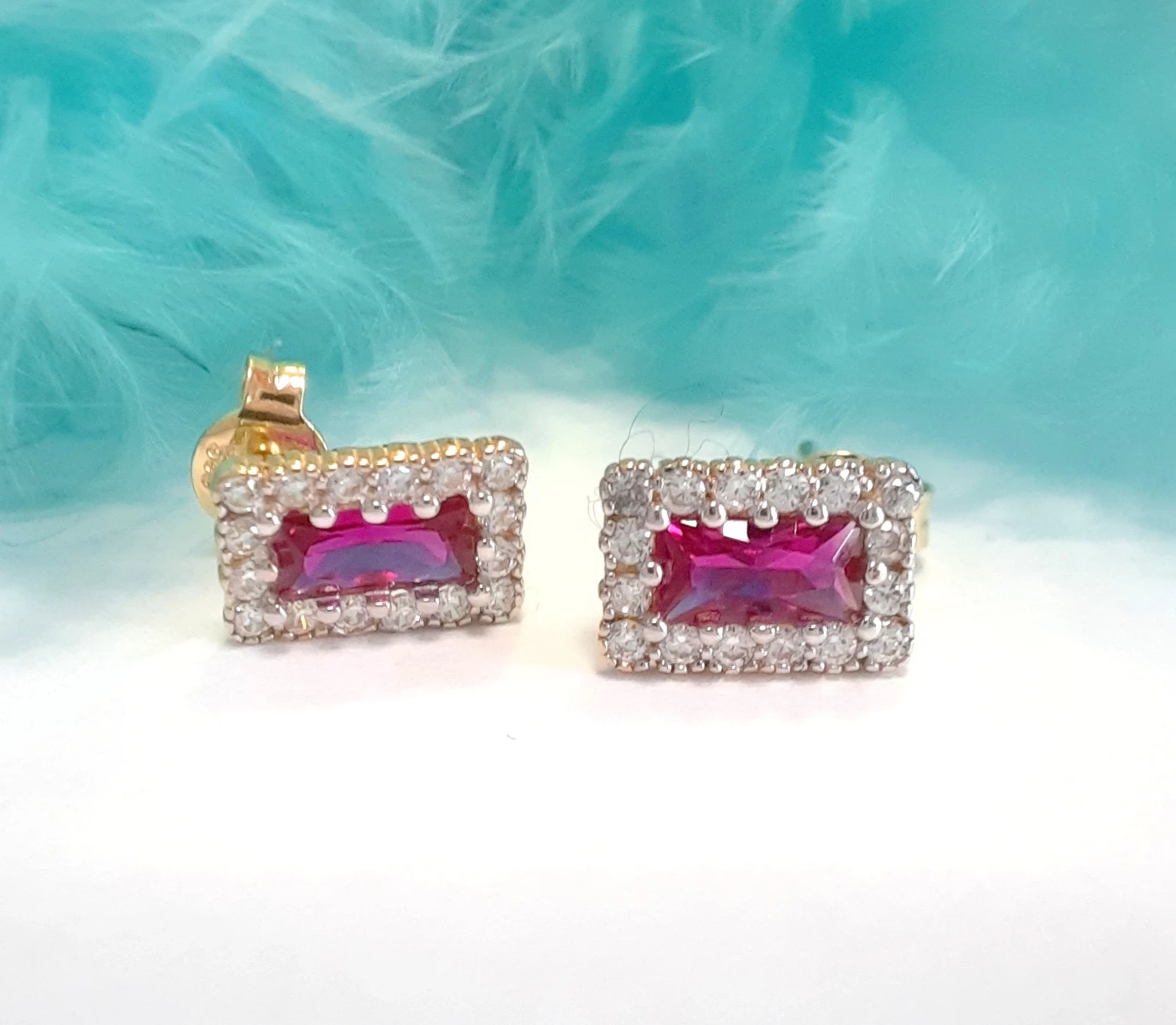 okazja-zlote-kolczyki-sztyft-rozowe-oczko-14kt-stan-11323-2