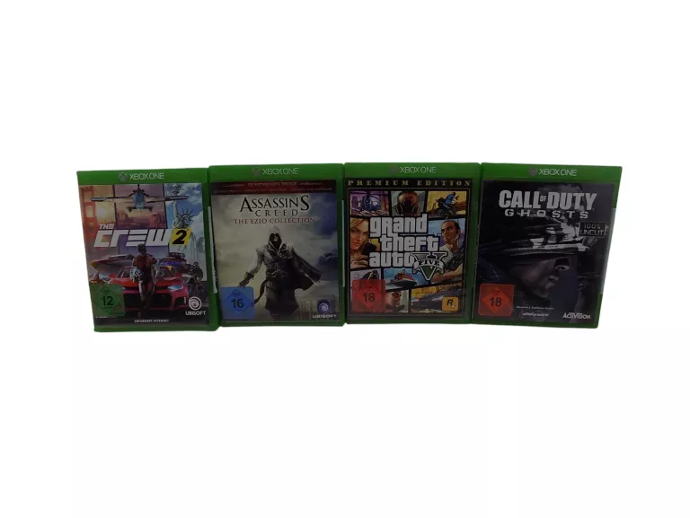 GRY NA XBOX ONE 4 SZT. GTA V, COD GHOSTS, ASSASSINS, THE CREW 2