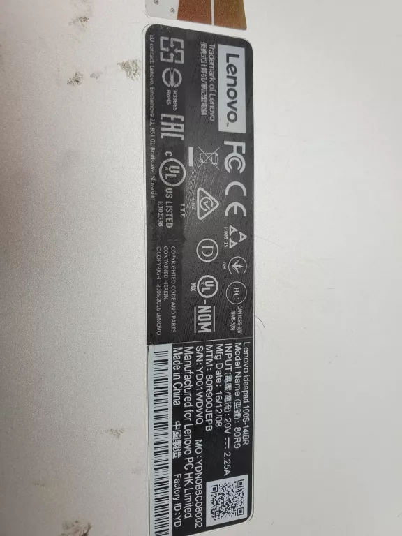 LAPTOP LENOVO IDEAPAD 100S INTEL CELERON N3060 1,6 GHZ 2 GB RAM 180 GB HDD