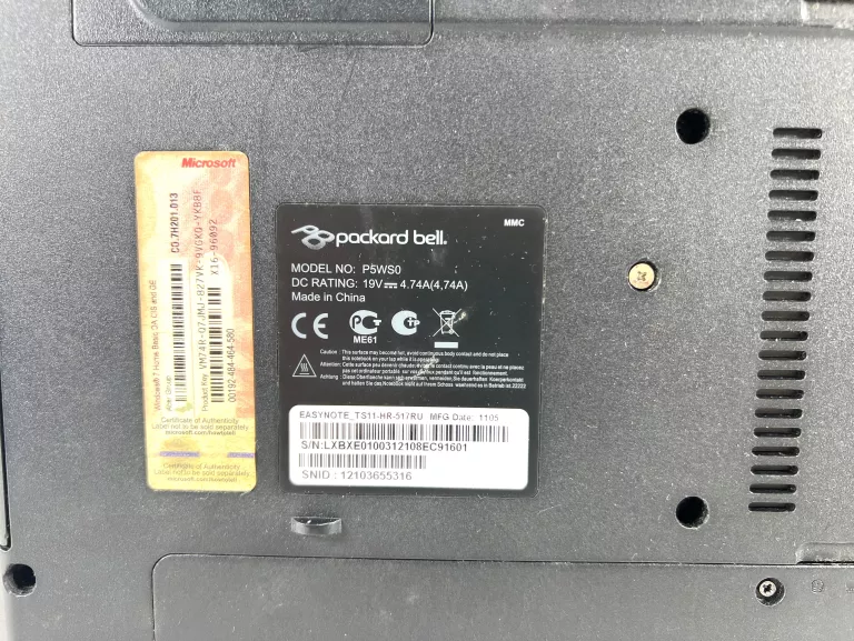 LAPTOP PACKARD BELL P5WSO WINDOWS 7
