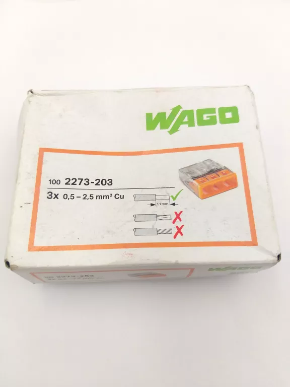 WAGO SZYBKOZŁĄCZKA NA DRUT 3X2,5 2273-203 90 SZT
