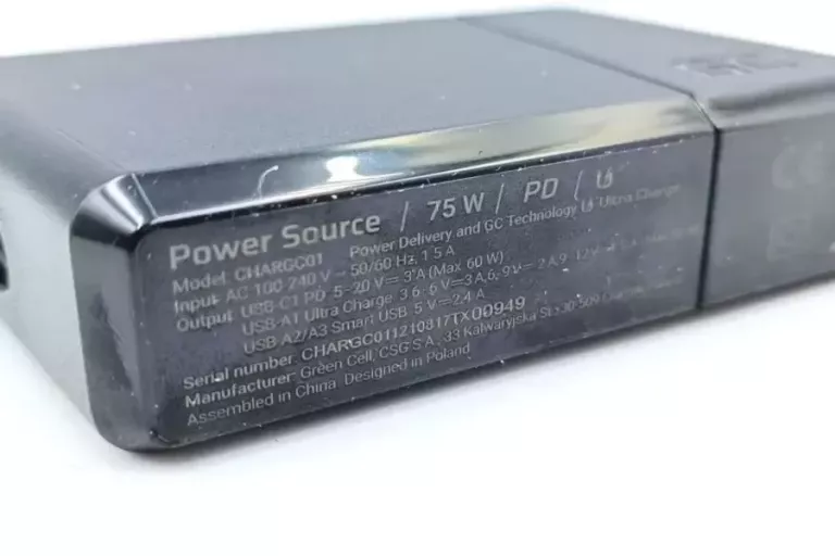 ŁADOWARKA SIECIOWA GREEN CELL POWER SOURCE , USB 3.1 TYP C, USB TYP C 75W