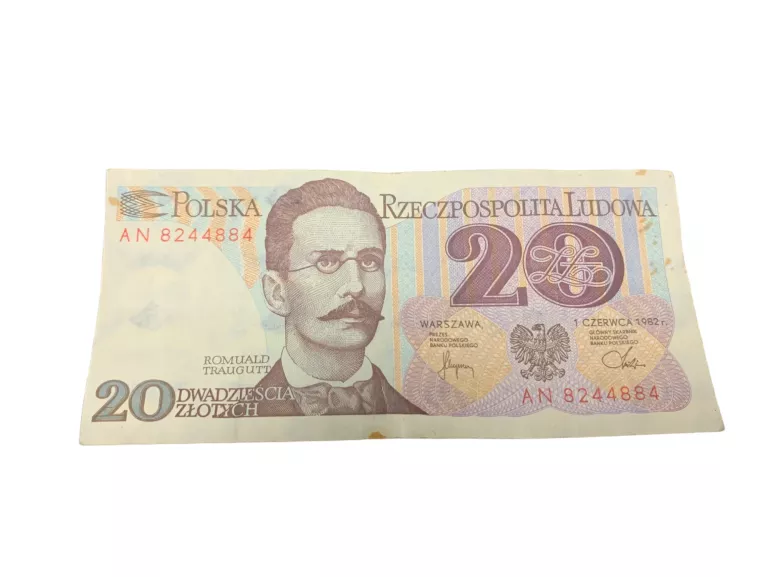 BANKNOT 20ZŁ   ROMUALD TRAUGUTT 1982 R SERIA AN