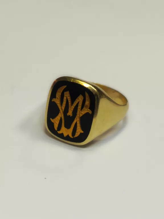 ZŁOTY CZARNY SYGNET 14K MASYWNY ELEGANCKI