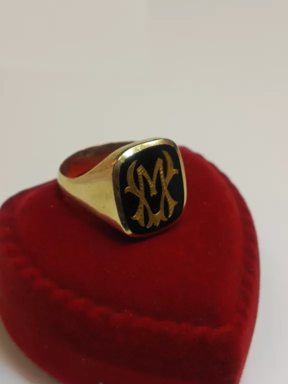ZŁOTY CZARNY SYGNET 14K MASYWNY ELEGANCKI