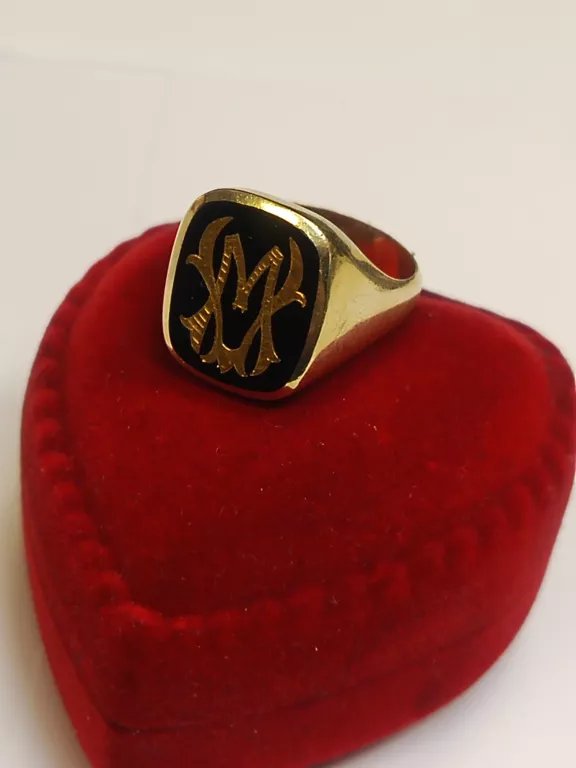 ZŁOTY CZARNY SYGNET 14K MASYWNY ELEGANCKI