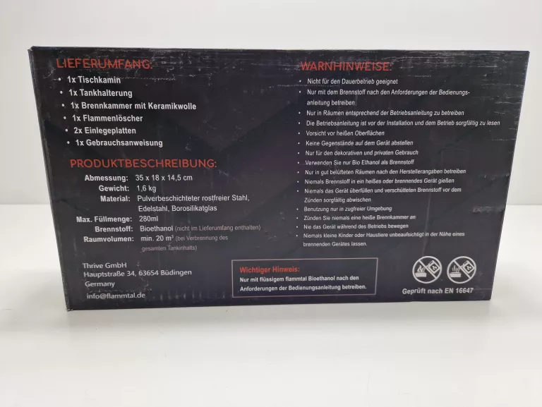FLAMMTAL BIOETANOL KOMINEK STOŁOWY KWADRATOWY FL-TKE1000-01