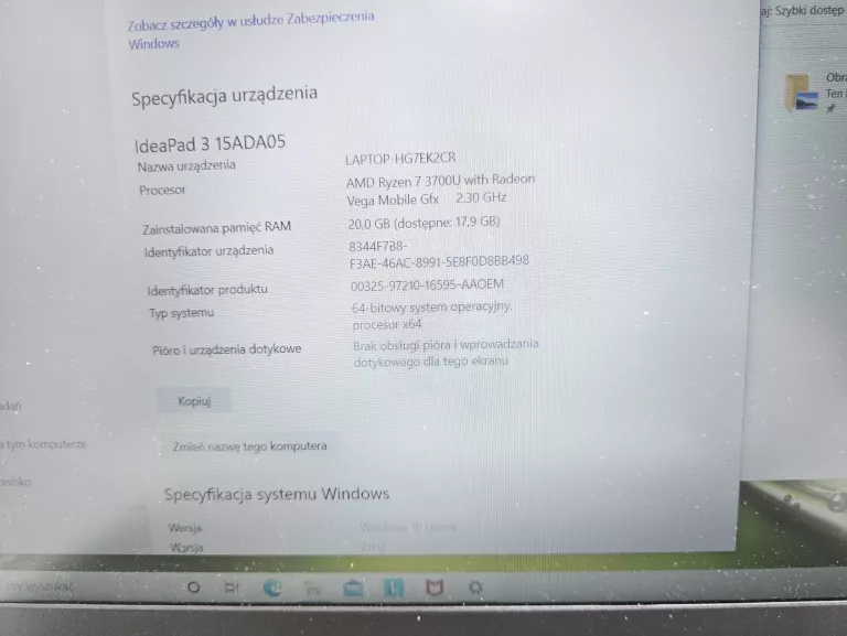 LAPTOP LENOVO IDEAPAD 3-15 RYZEN 7/20GB/512/WIN11