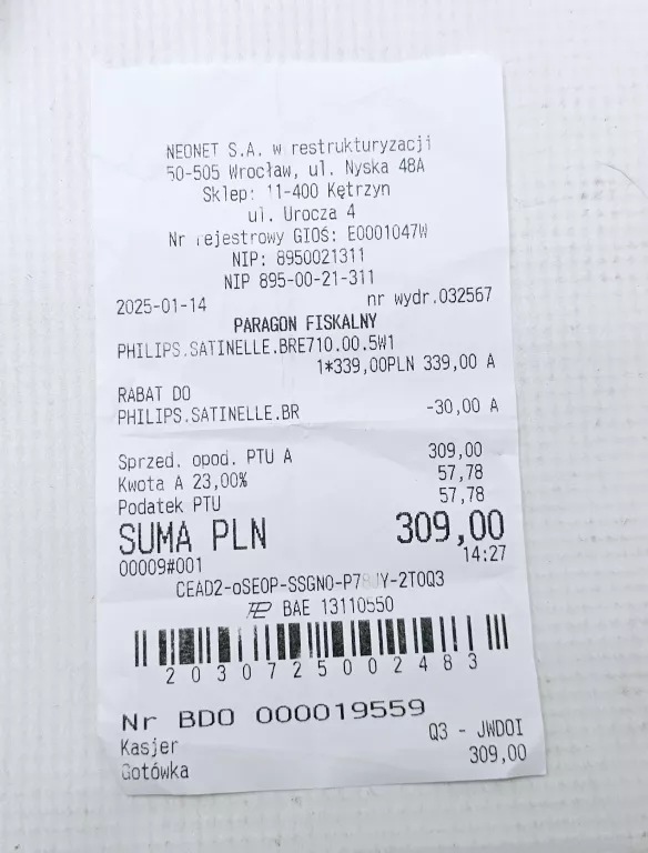 DEPILATOR PHILIPS SERIA 8000 BRE710/00 KOMPLET + D.Z 14.01.25R