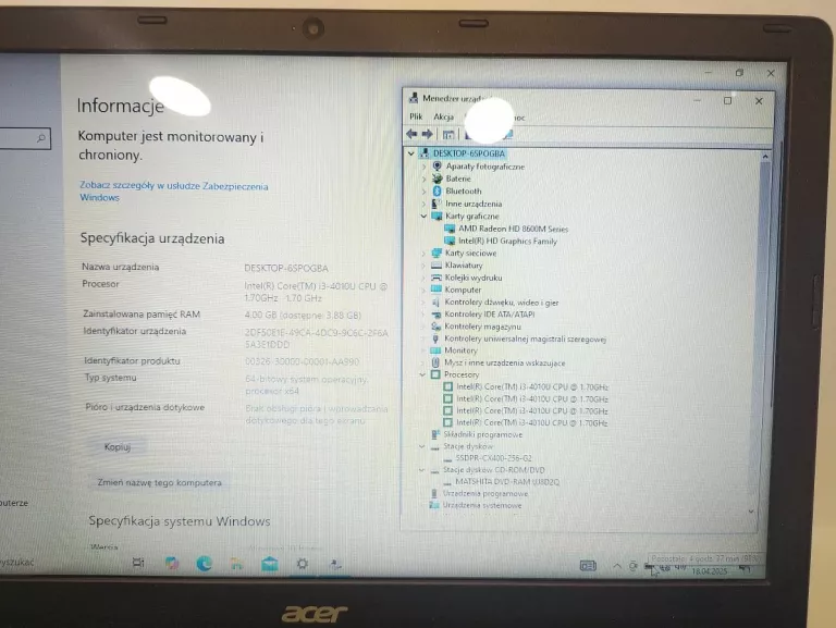 LAPTOP ACER ASPIRE E1-572G Z ŁADOWARKĄ