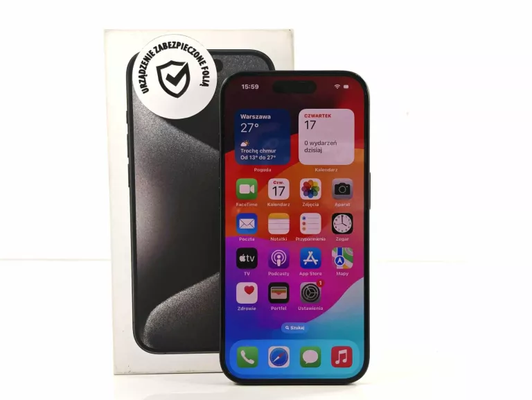 TELEFON IPHONE 15 PRO 128 GB KOMPLET 97% BAT BLACK TITANUM + FV Z GWARANCJ