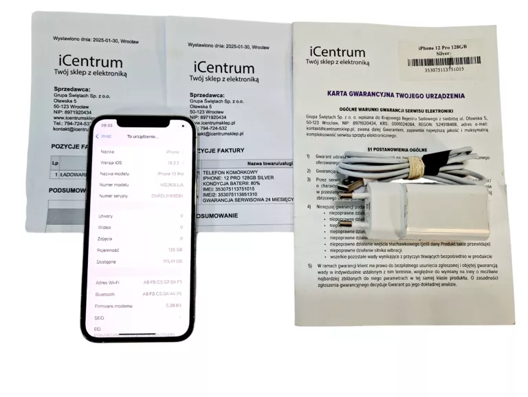 APPLE IPHONE 12 PRO | KONDYCJA 80% | 128GB | BIAŁY/SREBNY | GWR