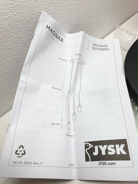 LAMPA WISZĄCA MAGNAR 3-W-1 Ś22XW220CM CZARNY PENDANT