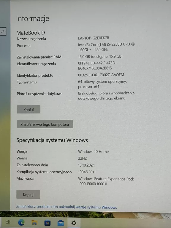 LAPTOP HUAWEI MATEBOOK D I5 16GB 256GB WARTO