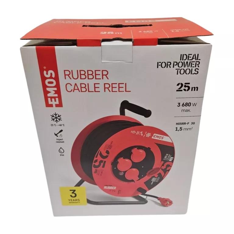 EMOS P084251 - PRZEDŁUŻACZ BĘBNOWY 4 GNIAZDA CZARNY GUMA 3X1,5MM2 25M