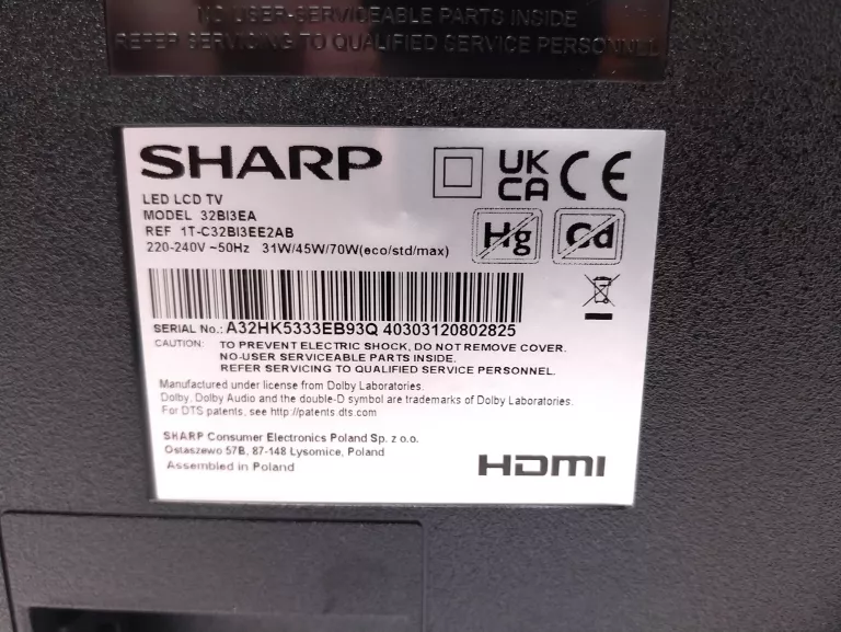 TV LED SHARP 32BI3EA ANDROID + PILOT