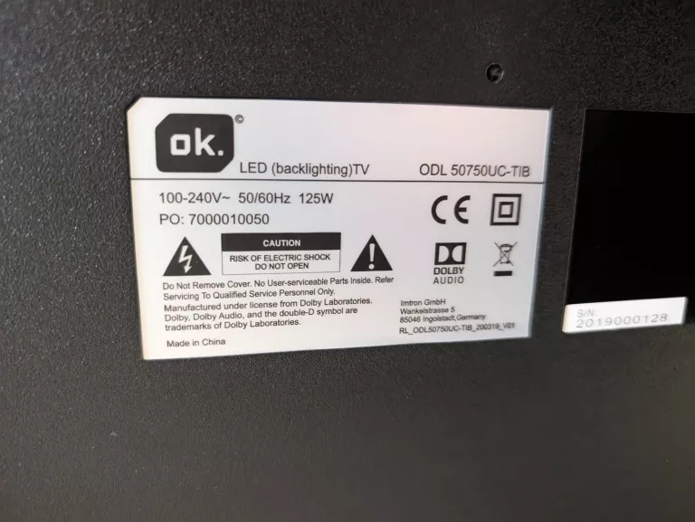 TELEWIZOR OK. ODL 50750UC-TIB SMART TV UHD Z PILOTEM