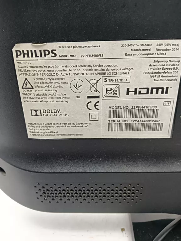TV TELEWIZOR PHILIPS 22PFH4109/88 +PILOT BEZ DVBT2