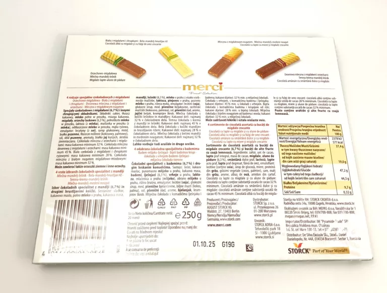 CZEKOLADKI MERCI KOLEKCJA Z MIGDAŁAMI 250G