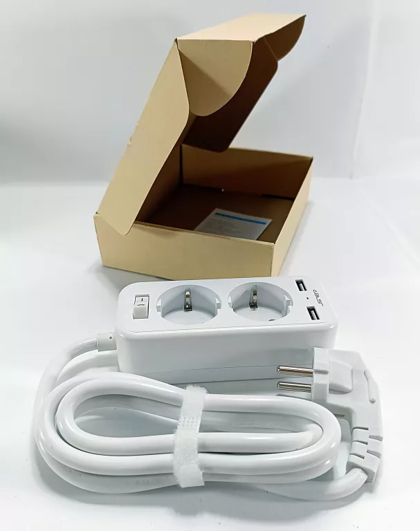 PRZEDŁUŻACZ LISTWA ZASILAJĄCA 4W1 2 GNIAZDA + 2 USB Z WYŁĄCZNIKIEM BIAŁA