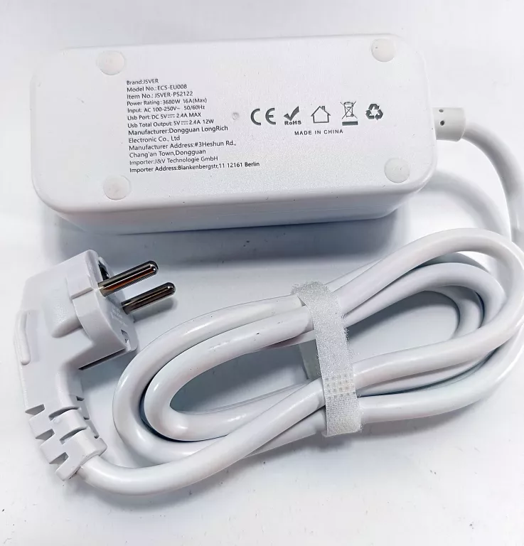 PRZEDŁUŻACZ LISTWA ZASILAJĄCA 4W1 2 GNIAZDA + 2 USB Z WYŁĄCZNIKIEM BIAŁA