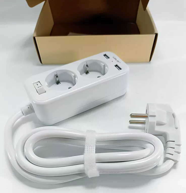 PRZEDŁUŻACZ LISTWA ZASILAJĄCA 4W1 2 GNIAZDA + 2 USB Z WYŁĄCZNIKIEM BIAŁA