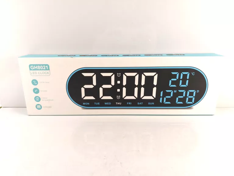 CZARNY ZEGAR ŚCIENNY Z DATOWNIKIEM I TEMPERATURĄ (STEROWNIE PILOTEM)