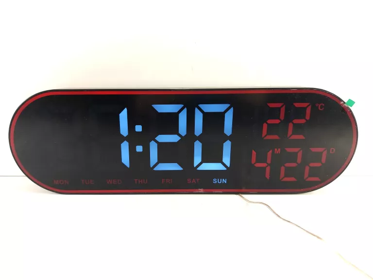CZARNY ZEGAR ŚCIENNY Z DATOWNIKIEM I TEMPERATURĄ (STEROWNIE PILOTEM)