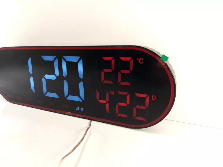 CZARNY ZEGAR ŚCIENNY Z DATOWNIKIEM I TEMPERATURĄ (STEROWNIE PILOTEM)