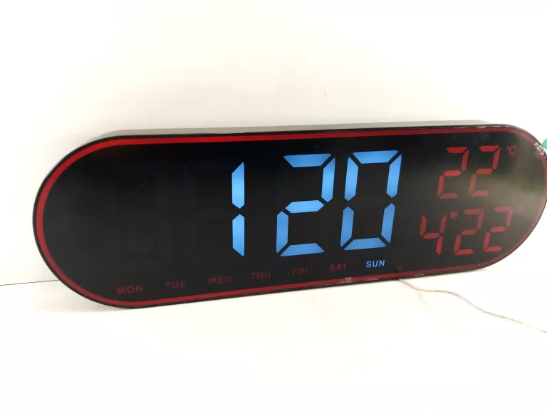 CZARNY ZEGAR ŚCIENNY Z DATOWNIKIEM I TEMPERATURĄ (STEROWNIE PILOTEM)