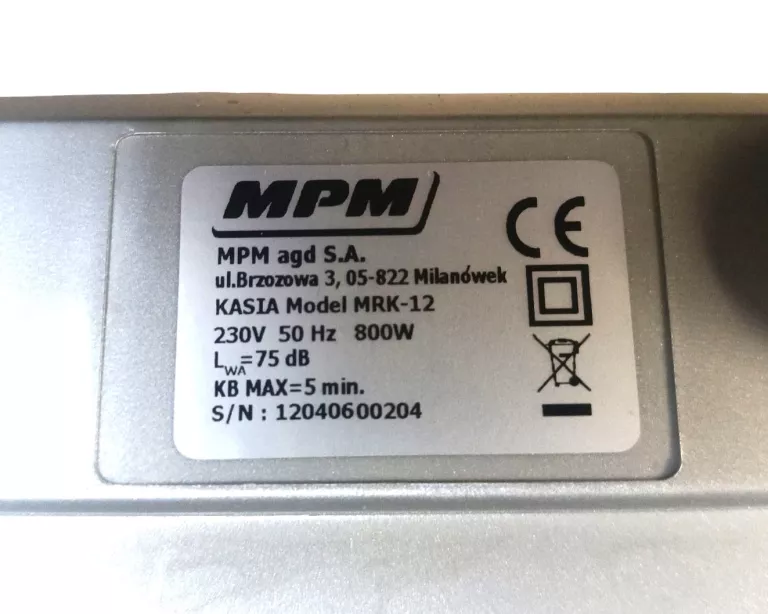 ROBOT KUCHENNY MPM KASIA MRK-12 800W Z BLENDEREM KIELICHOWYM