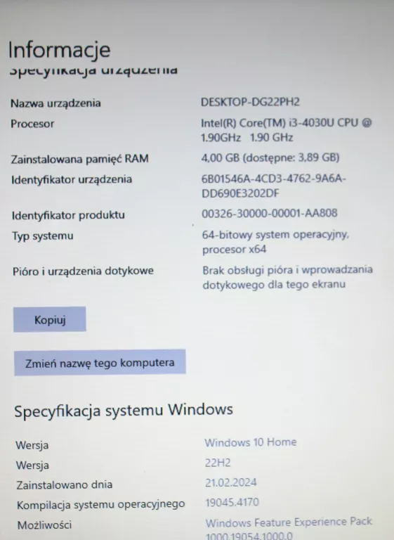 LAPTOP LENOVO G50-70 15,6 I3 4030U 4GB RAM 500GB HDD WIN 10