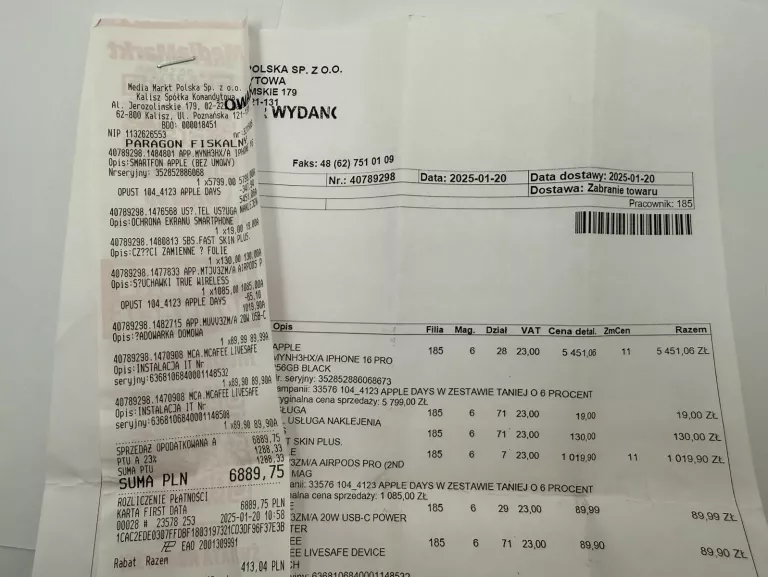TELEFON APPLE IPHONE 16 PRO 256GB KOMPLET GWARANCJA MEDIAMARKT