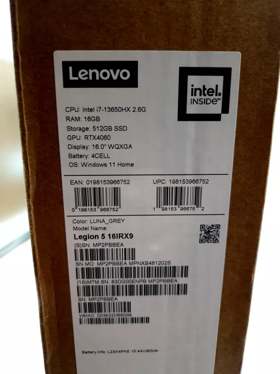 LENOVO LEGION 5 16IRX9 I7-13650HX 16 RAM 512SSD RTX4060 GW IGŁA