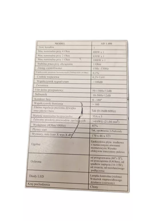 WZMACNIACZ KICX 1-KANAŁOWY KICX AD 1.400 1000 RMS