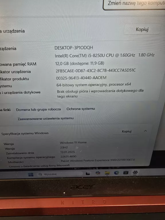 LAPTOP ACER NITRO 5 AN515-31 - I5-8250U