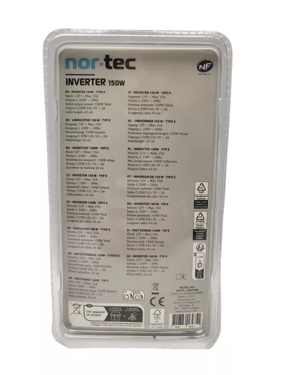 NOR-TEC INVERTER PRZETWORNICA SAMOCHODOWA 12V-220V