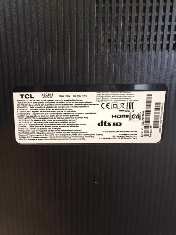 TELEWIZOR TCL 43 CALE 43C649 4K UHD QLED GOOGLE TV 2023 3840 X 2160