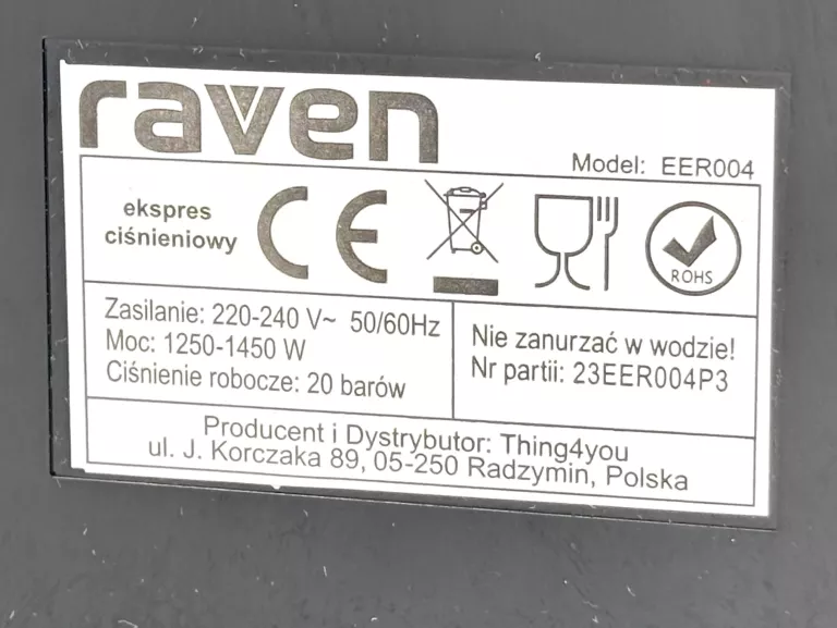 EKSPRES CIŚNIENIOWY KOLBOWY RAVEN EER004 1400W 20BAR