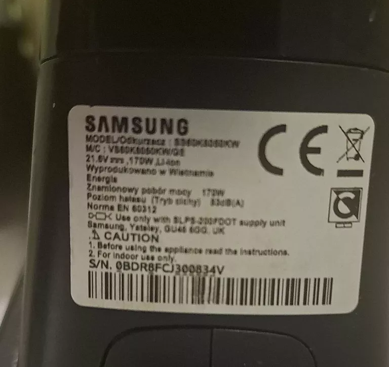 ODKURZACZ SAMSUNG POWERSTICK VS60K6050KW + ŁAD