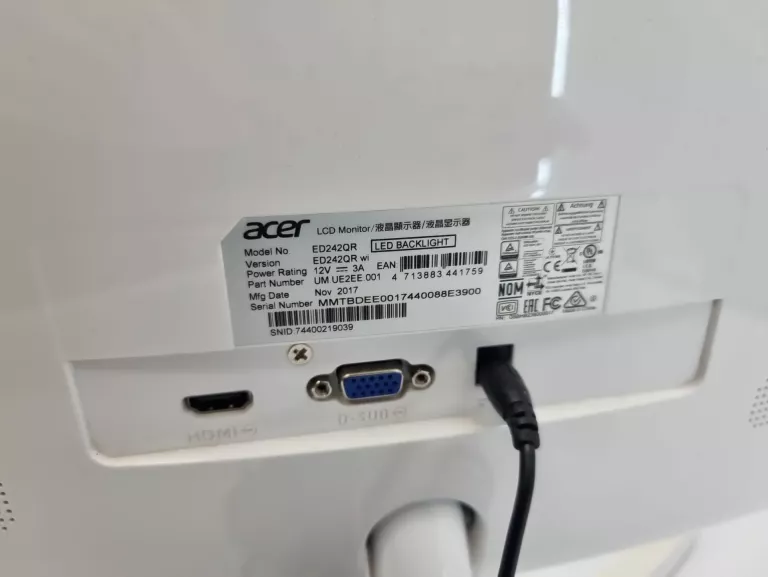 MONITOR KOMPUTEROWY ACER ED242QR 24" 4MS FULL HD 75HZ VGA HDMI