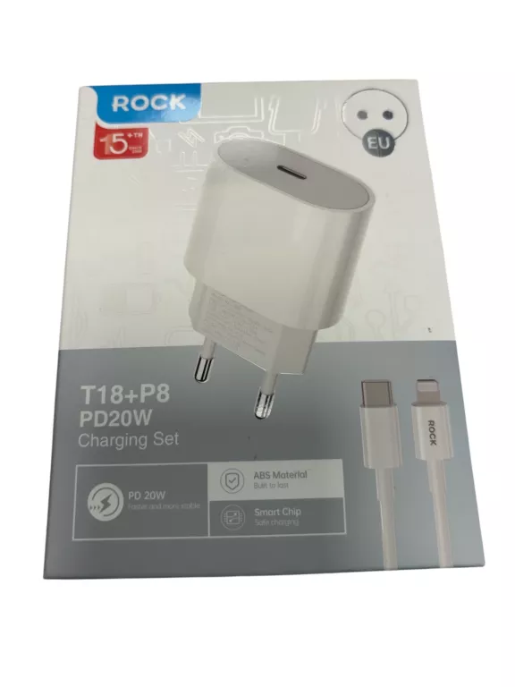 ŁADOWARKA SIECIOWA ROCK T18 SUGAR CUBE SERIES QC 3.0 PD 20W LIGHTNING
