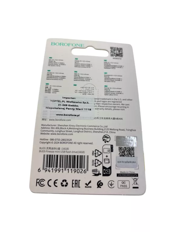 BOROFONE PENDRIVE BUD5 MINI FINESSE USB 2.0 16GB